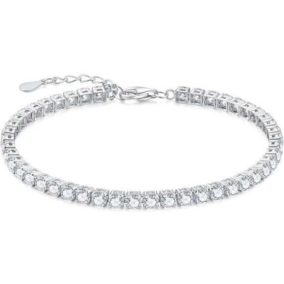 Moissanite Diamond Tennis Bracelet 3mm Adjustable 18K Brilliant Cut 7 In"